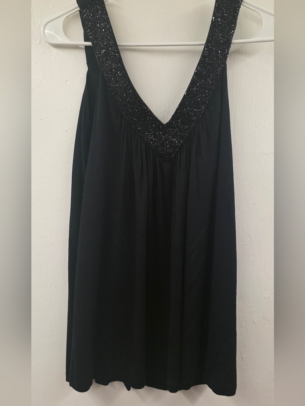 Lovestitch Black Beaded V-Neck Tank Top Size Small NWT